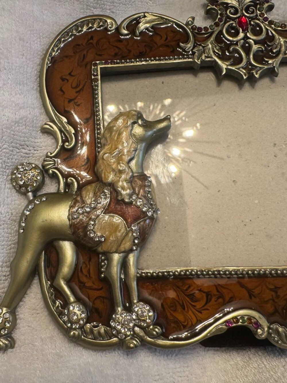 Gorgeous Poodle Dog frame, Ashleigh Manor, enameled and bejeweled, 3x5